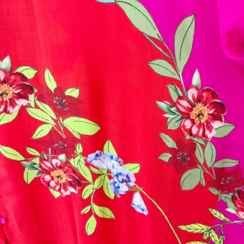 Johnny Was Nanya V-Neck Oversized Floral Print Maxi‎ Kaftan in Red Blush Sz L/XL - Picture 11 of 12